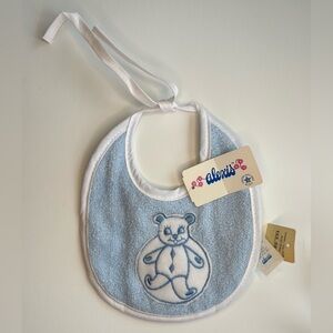 Vintage Baby Bib Blue & White Bear With Squeak Chin Boy Girl Alexis 100% Cotton